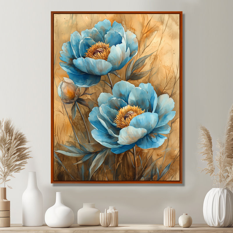 «Blue Pe pivons In The Barnyard I», reproduction d'art sur toile encadrée, Brun, Reproduction avec cadre flottant