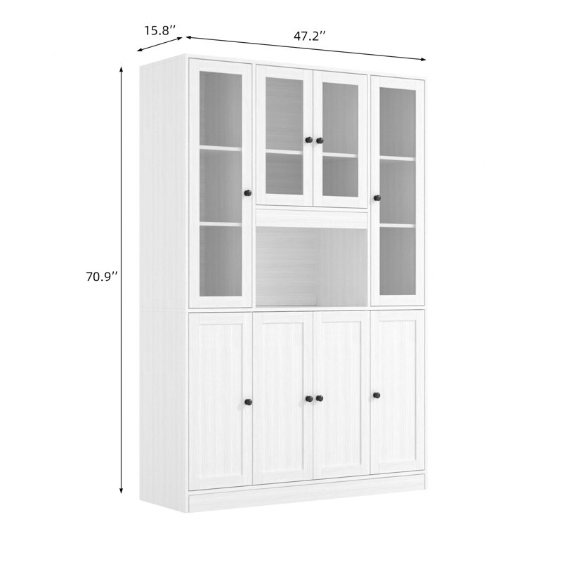 70.9" H white Standard Bookcase with doors, 5-Tier open Bookcase and Bookshelf