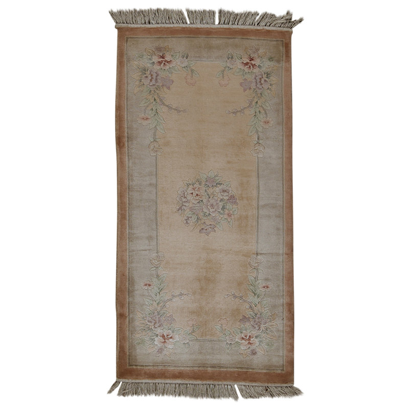 Tapis pêche et ivoire noué à la main de haute qualité