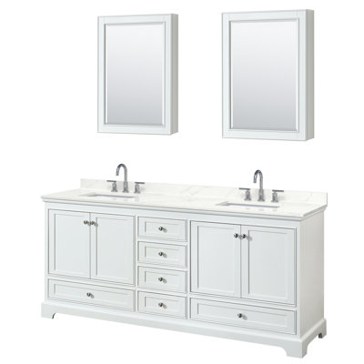 Meuble-lavabo double autoportant Deborah avec plateau en quartz