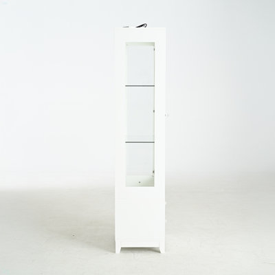 71'' Freestanding Display Cabinet With 2 Storage Drawers, Upholstered Pantry With Ceiling Light,Wine Cabinet With Glass Door And Adjustable Shelves, For Livingroom, Kitchen, Bar & Dining Room - White