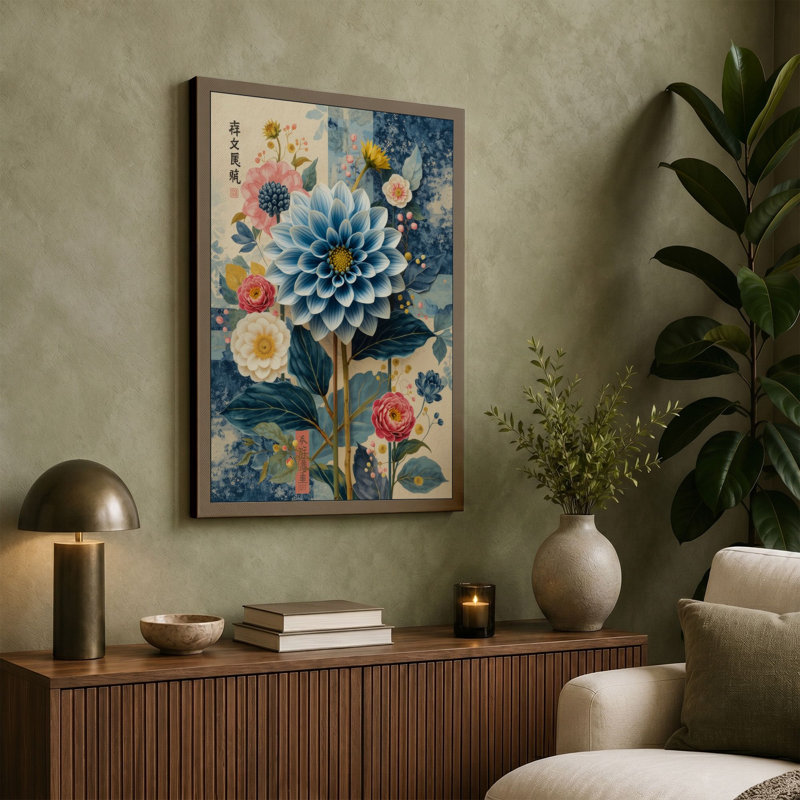 Dahlia Dreams Botanical - Wrapped Canvas, 24x16 - 61.0 x 40.6 cm, Taupe Border