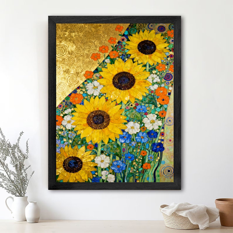 Reproduction d'art encadrée noire de style Klimt, H 11 po x l 9 po