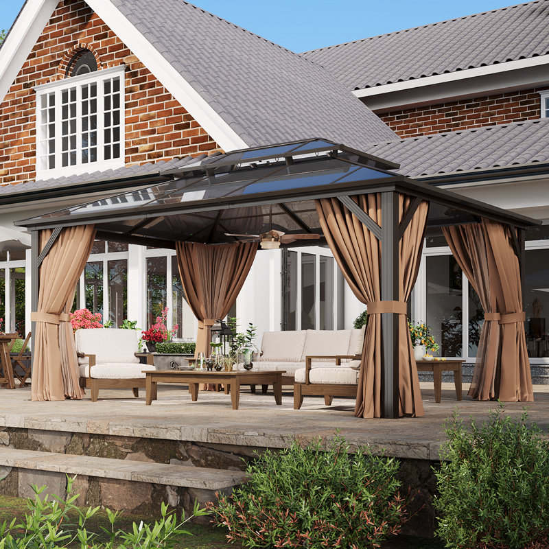 Double Roof Gazebo, Brown, 111.02" H x 190.16" W x 142.91" D