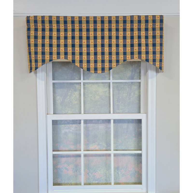 RLF Home Cherry Plaid Cornice Valance, Navy