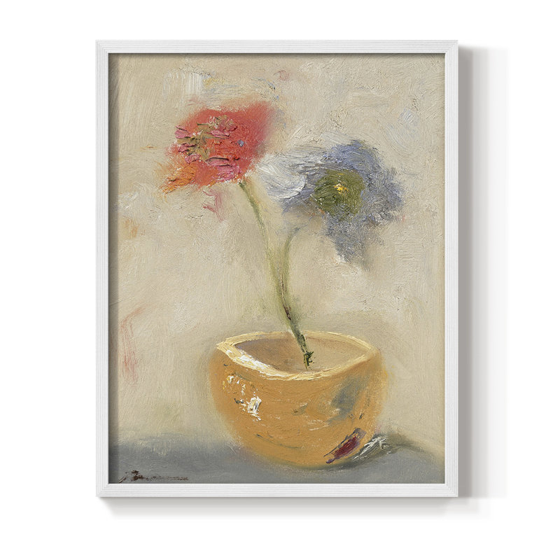 «Teacup Flowers», reproduction encadrée - bois massif, H 15 po x l 12 po, Blanc