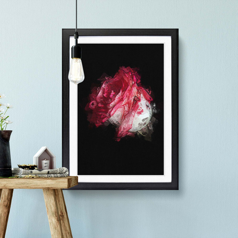 Pink Rose in Abstract - Picture Frame Painting Print, Black Framed, 36cm H x 27cm W x 2cm D