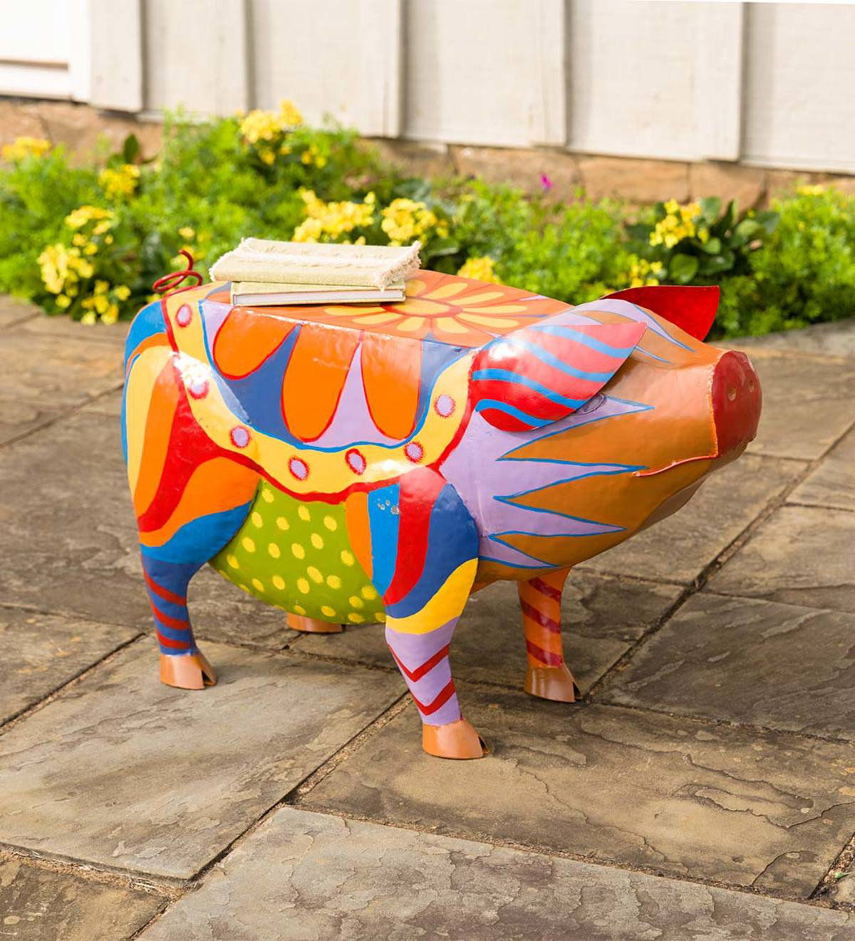 Folk Art Pig Metal Outdoor Table