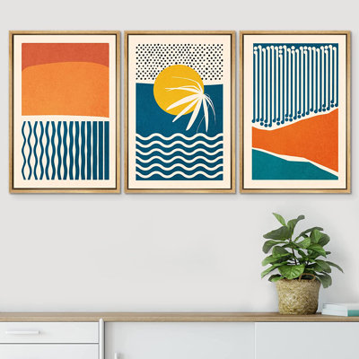 Abstract Vibrant Color Blocks " Mid-Century Vibrant Tropical Color Block Abstract Geometric " 3 - Pieces