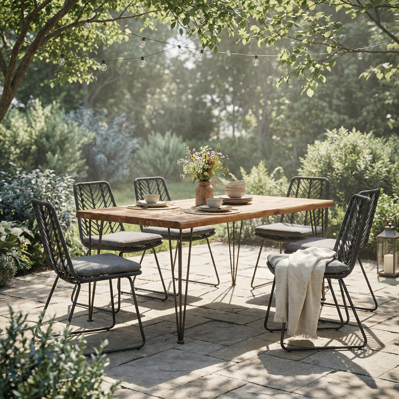 Ensemble repas d'extérieur 7 pièces avec 6 chaises et pieds en métal