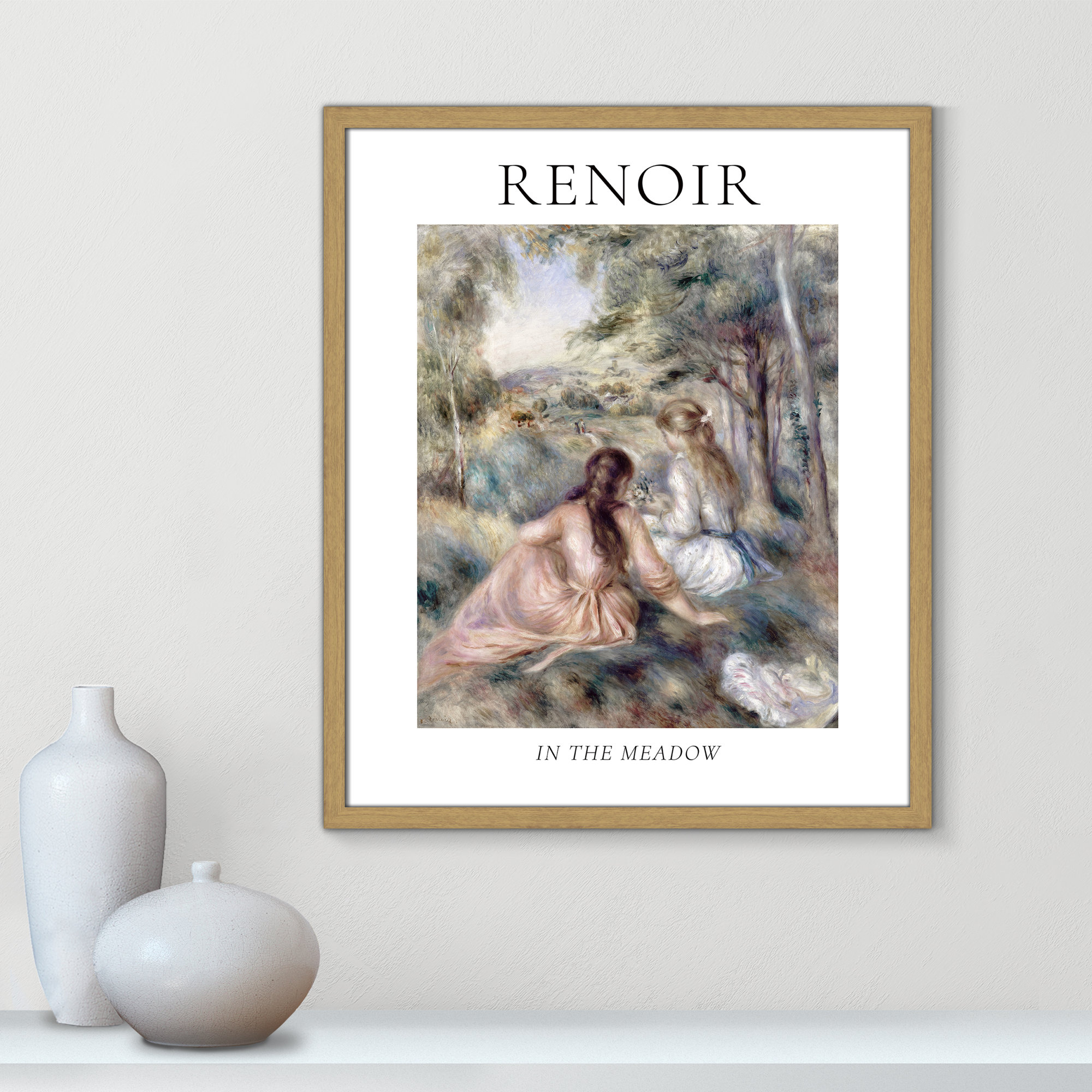Old Masters Collection " In The Meadow " by Auguste Renoir, Natural Single Picture Frame, No, 25.5" H x 21.5" W x 0.75" D