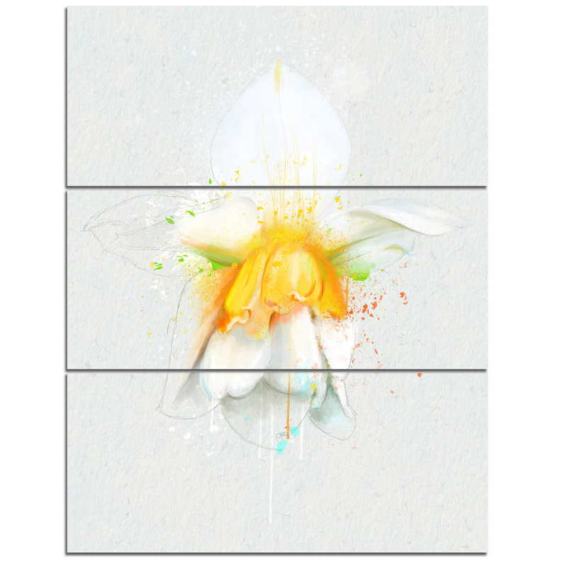White Narcissus Flower Watercolor Canvas Art Set