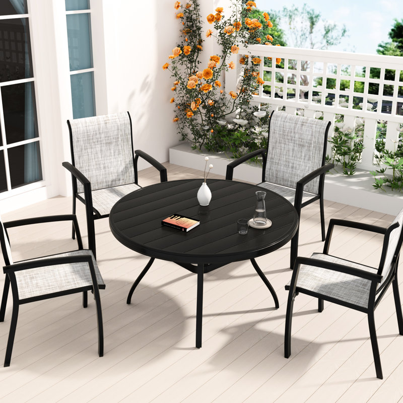 Outdoor Patio Chairs Of 2, Metal Frame With E - Coating, Rust , Breathable , Stackable For Garden And Poolsides, 22.1"L X 25.2"W 36"H, 400 Lbs Weight Limit All Weather Dining In Black, Seats, Design