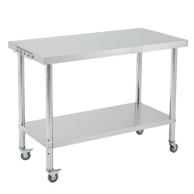 Table de travail roulante en acier inoxydable 60 po x 24 po x 35 po - Chariot de préparation robuste avec roulettes