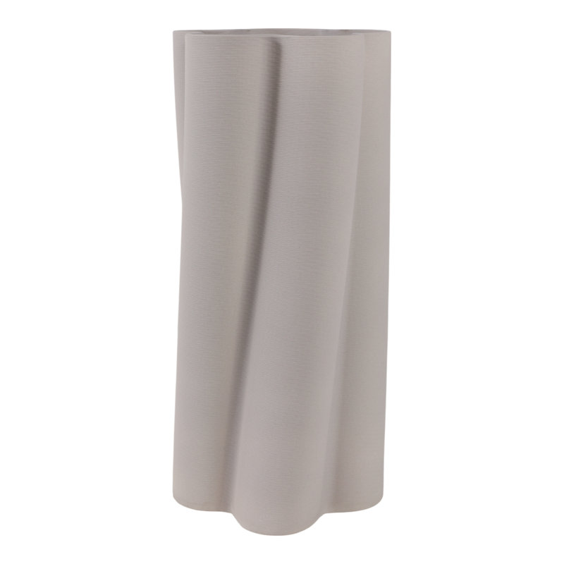 Porcelain Sculptural Vase With Textured Vertical Wave Design And Modern Curved Silhouette, 18" H x 8" W x  8" D