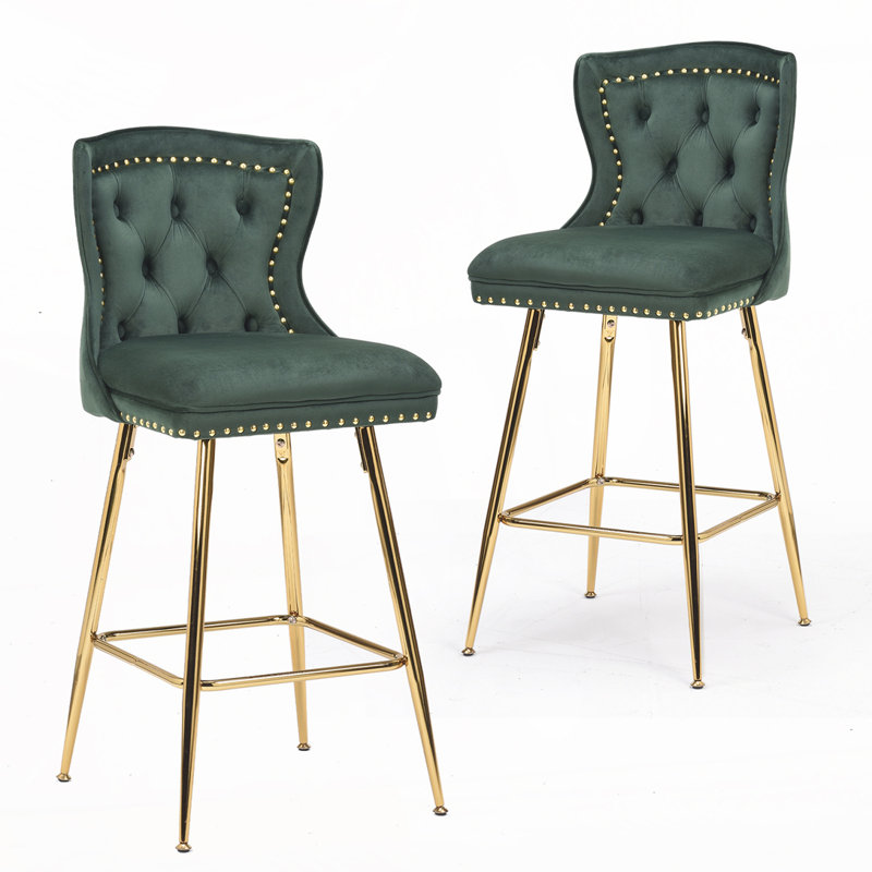 Maghull Upholstered Counter Stool with Metal Frame, Green