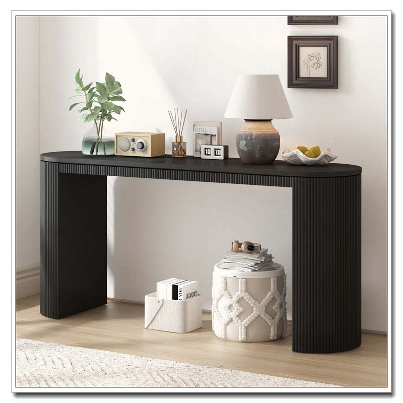 Curved Design Console Table with Unique Vertical Stripe Design, Black