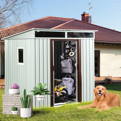 6ft X 5ft Outdoor Metal Storage Shed In White, Galvanized Iron Construction With Foundation, Panels, Sliding Door Lock, Transparent Panel For Better Lighting, Easy Assembly Directions White Build,