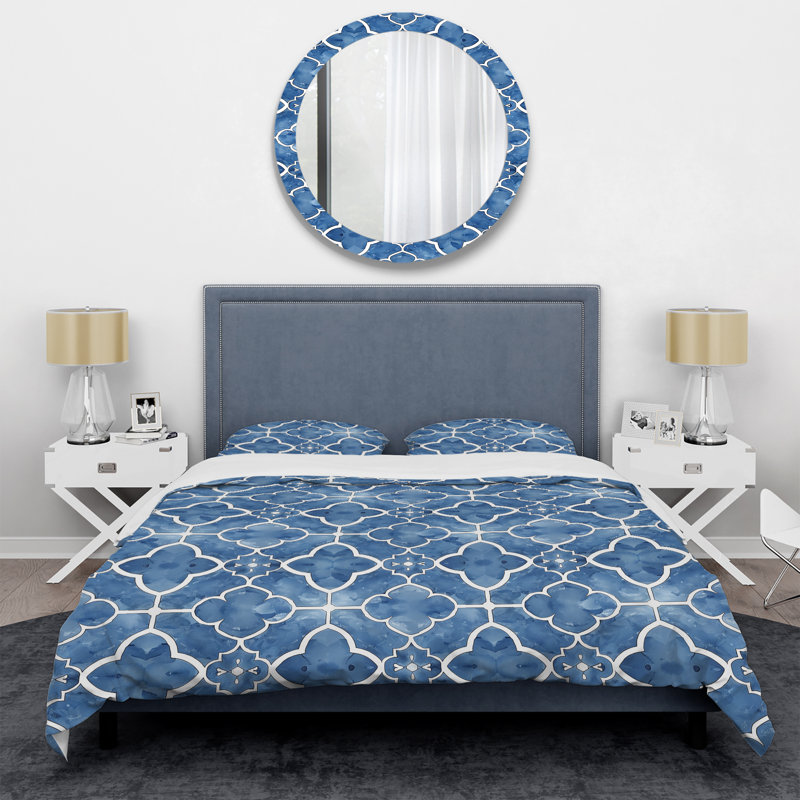 Ensemble de housse de couette transitionnel bleu et blanc quadrilobe Dreams III
