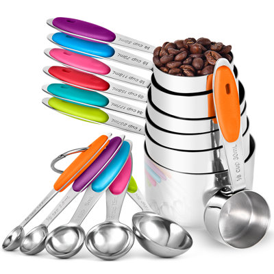 Ensemble de tasses et cuillères à mesurer: U-Taste 18/8 en acier inoxydable 12 pièces empilant la cuisine en métal Cuisson des aliments Ensemble de mesure 7 tasses 5 cuillères avec joints de soudure renforcés (version améliorée)