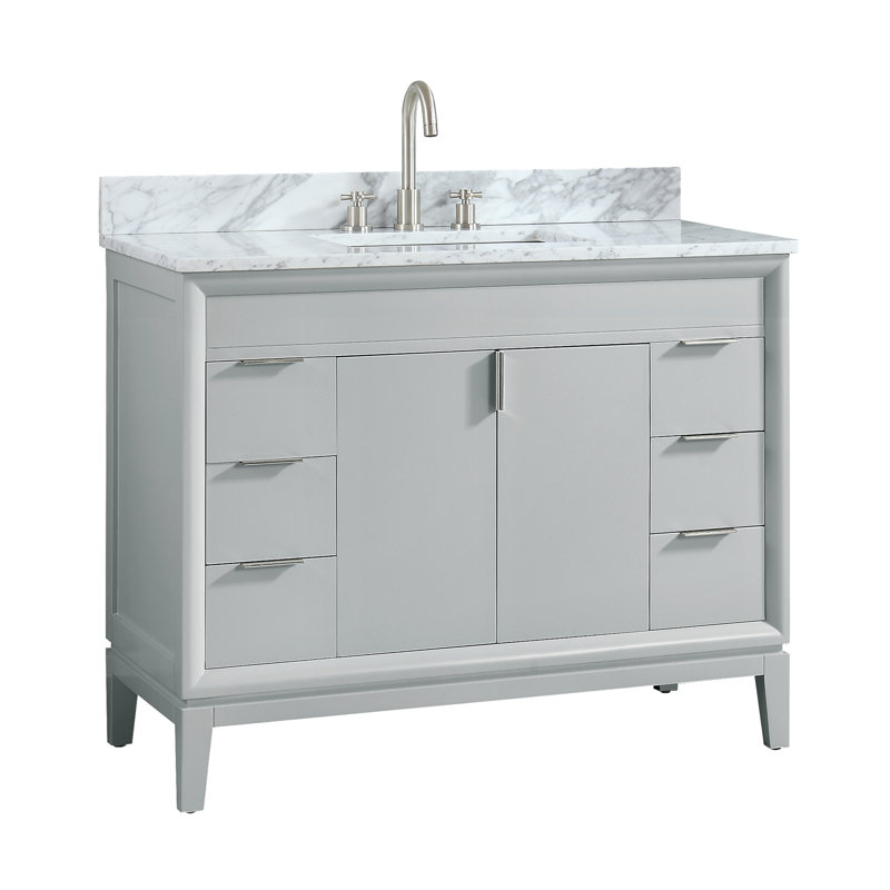 Ensemble de meuble-lavabo simple 43 po Emma, Marbre blanc de Carrare, Gris colombe