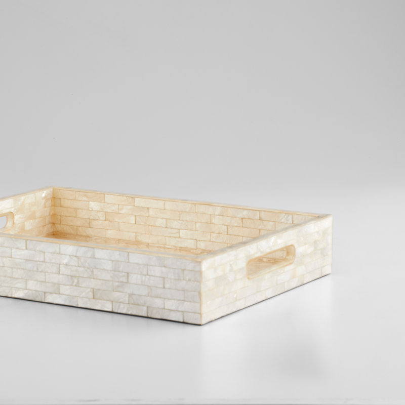 Triton Shell / Capiz Decorative Tray, Pearl, 3.25" H x 18.25" W x 13.25" D