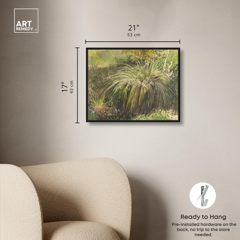 Meadow with Fountain Grass , H 21 po x l 17 po, Cadre flottant noir