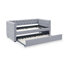 Lit de jour avec couchette rembourrée et capitonnée, avec boutons et clous en cuivre sur accoudoirs carrés, taille simple, gris (85 po x 42,5 po x 31,5 po)-1255413877