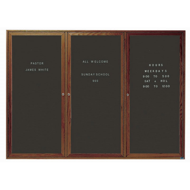 Tableau à lettres mural, 48 po x 72 po, Trois, Noyer