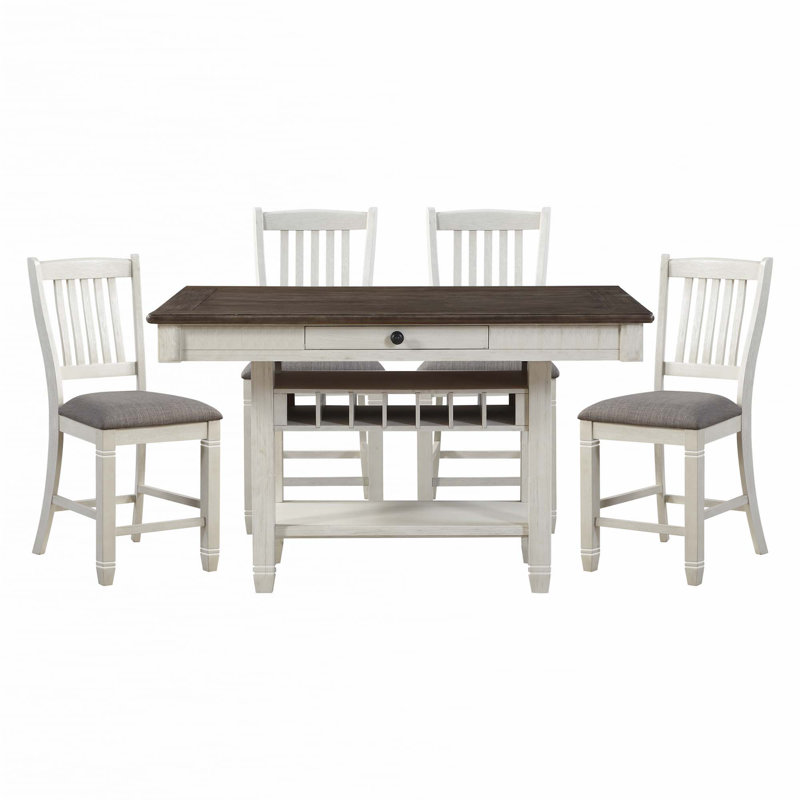 Counter Height 5Pc Dining Set Classic Style, 5 Pieces: Table, 4 Chairs