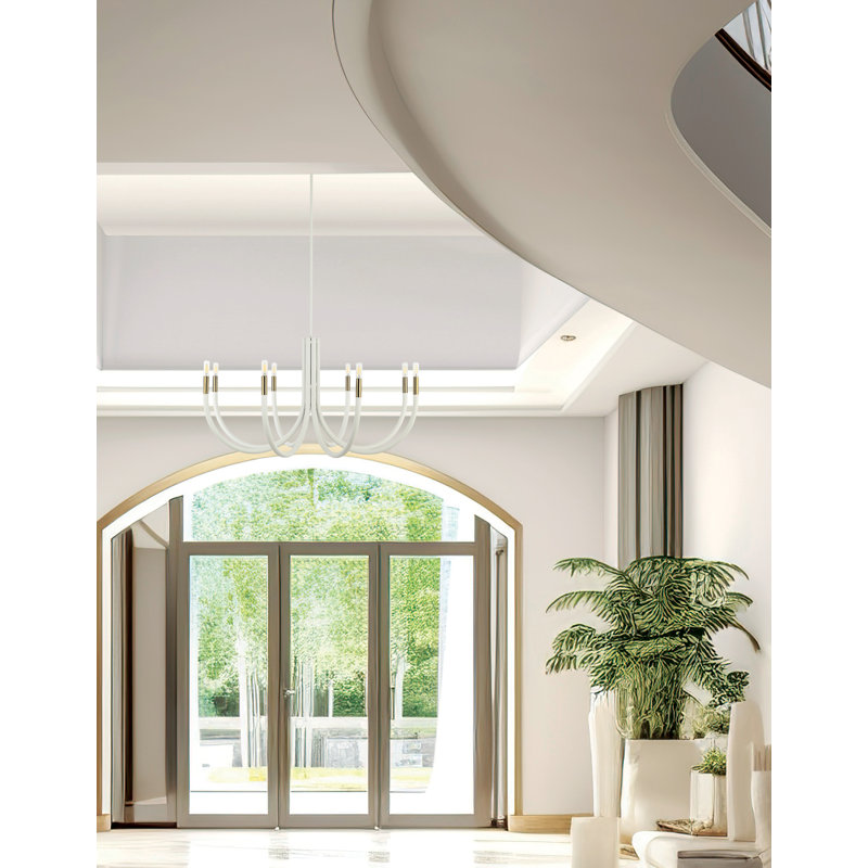 Lustre classique / traditionnel de style baguette Wand, H 19,25 po x l 38 po x P 38 po, Noir mat / laiton vieilli, 8