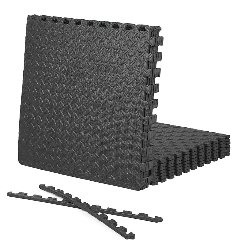 Black Diamond Pattern Interlocking EVA Foam Gym Floor Tiles, 48 SQ.FT