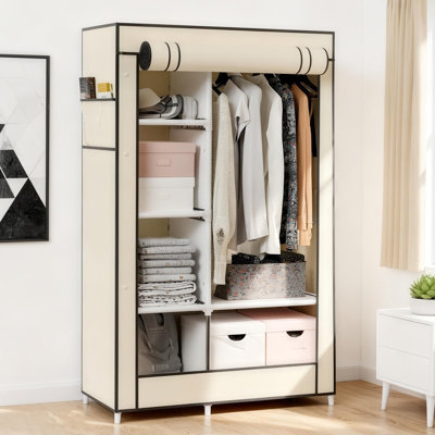  Wardrobe Closet Storage, Hanging Closet organizer, Clothes Rack with Cover, Tool-Free Assembly Clothes Storage for Home Bedroom Living Room, Beige