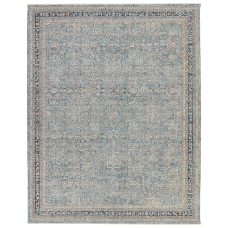 Tapis bleu / taupe Brinson, Rectangle 6 pi 3 po x 9 pi 6 po