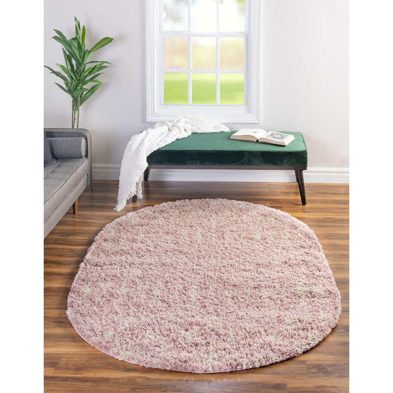 Tapis rose clair en polypropylène tissé à la machine à motif géométrique Griego, Ovale 4 pi 1 po x 6 pi 1 po