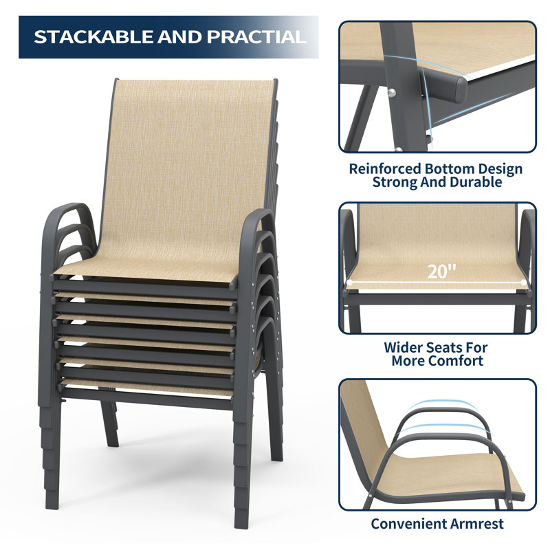 Fauteuil de patio empilable Efthemia, Marron clair, Ensemble de 6