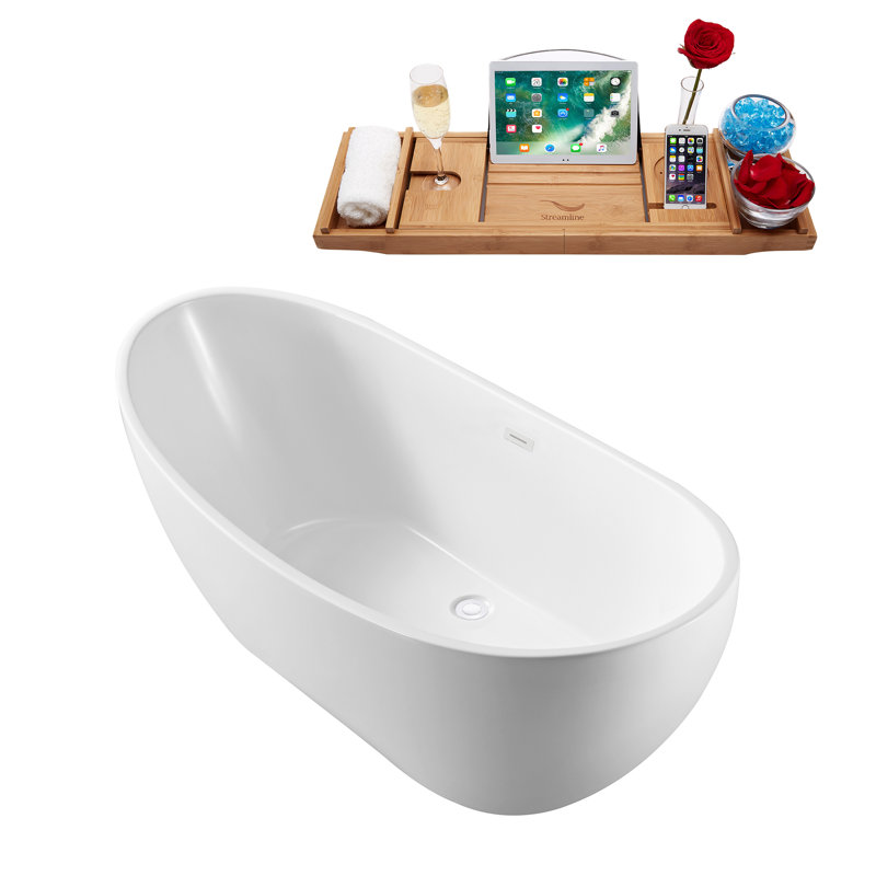 1580mm x 718.8mm Freestanding Soaking Acrylic Bathtub, Glossy White