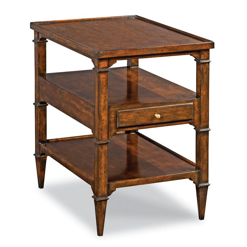 Distressed Bordeaux Cherry Veneer End Table with Storage