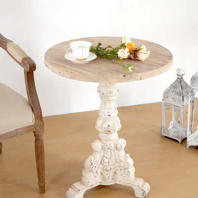 Table d'appoint de salon, plateau en bois massif avec base, blanc antique et naturel, 24,03 po de largeur, profondeur, 27,95 po de hauteur, piédestal pratique blanc naturel, pour