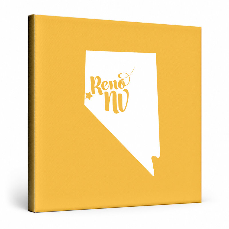 Reno Nevada - State Silhouette - Art mural sur toile, H 12 po x l 12 po