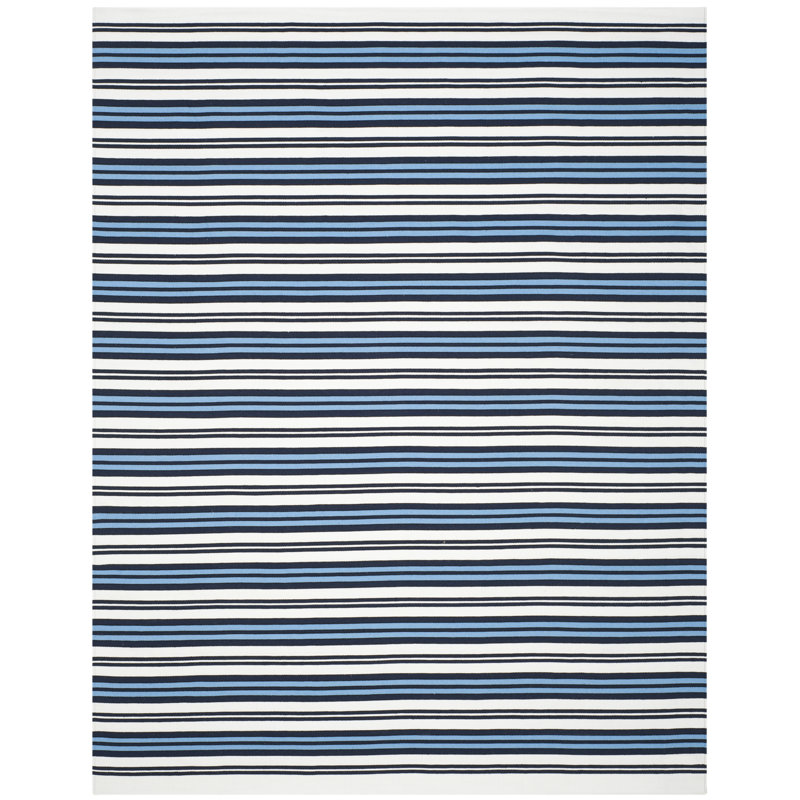 Racing Point Hand Knotted Striped Area Rug in Terry White/French Blue, Rectangle 8' x 10'