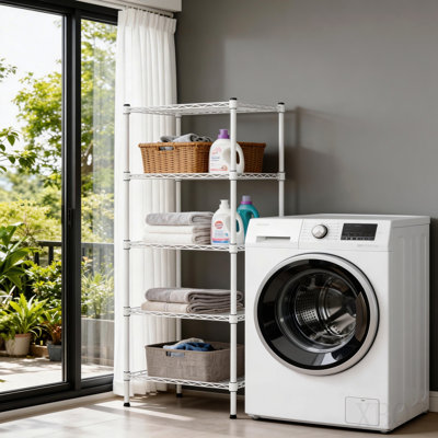 Sturdy 5 Tier Adjustable Metal Wire Shelving Unit – Heavy Duty Storage Shelves, Robust & Practical Organizer Rack for Laundry Room, Bathroom, Kitchen & Small Spaces
