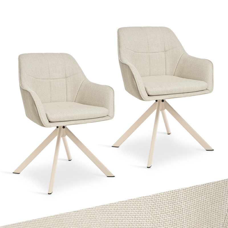 51.5cm H Linen Upholstered Metal Upholstered Back Armchair in Beige, 2