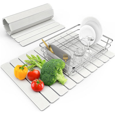 Stone Dish Drying Mat – White – Large, Collapsible, Quick-Dry, Super Absorbent Diatomaceous Earth, Countertop Use For Dishes, Bottles & Cups