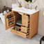 Meuble-lavabo autoportant avec lavabo en céramique, 3 tiroirs et support de porte de rangement