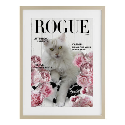 «Funny Floral Cat», reproduction sous verre encadrée par Sasha