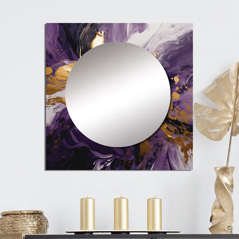 Mauve et or liquide Magic II - art mural abstrait miroir carré pour salle de bain, 36 po x 36 po