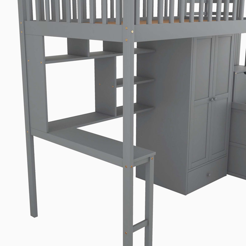 Lit mezzanine simple Hazari Kids, gris