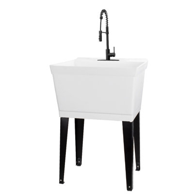 22,875 po X 23,5 po Ensemble de lavabo utilitaire en plastique 19 gallons avec robinet rétractable à grande arche