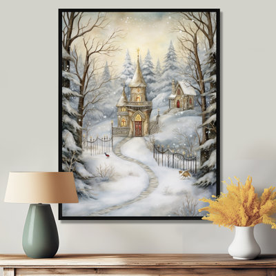 «Snowy Little Christmas Forest Town - Forest and River», reproduction d'art mural